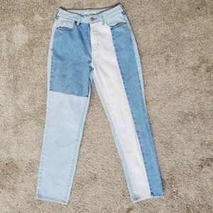 PacSun Eco Hopper Patch Mom Jeans Size 25 Colorblock High Rise EUC